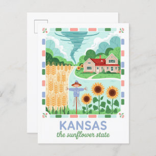 Kansas the Sunflower State USA Summer Travel Postcard