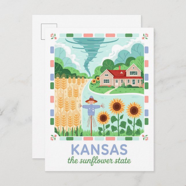 Kansas the Sunflower State USA Summer Travel Postcard (Front/Back)