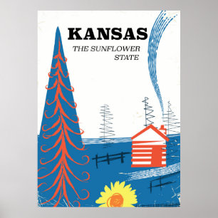 Kansas "the sunflower state" vintage travel poster