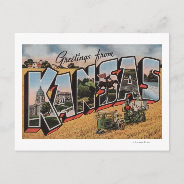Kansas (Tractor & Hay Bailer Scene) Postcard (Front)
