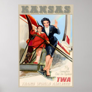 Kansas TWA Trans World Airlines New Retro Poster