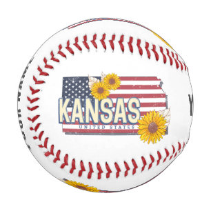 Kansas United States Retro State Map Vintage USA Baseball