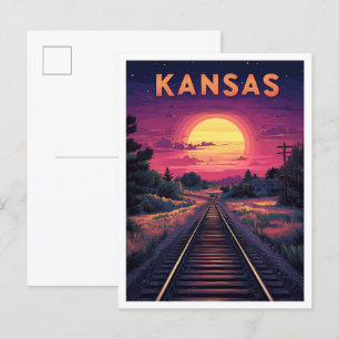 Kansas USA Art Vintage Illustration Travel Postcard
