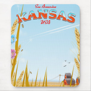 Kansas USA Farm retro Travel poster Mouse Mat