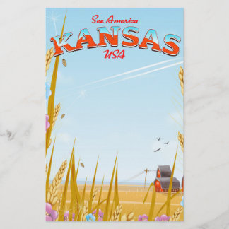 Kansas USA Farm retro Travel poster Stationery