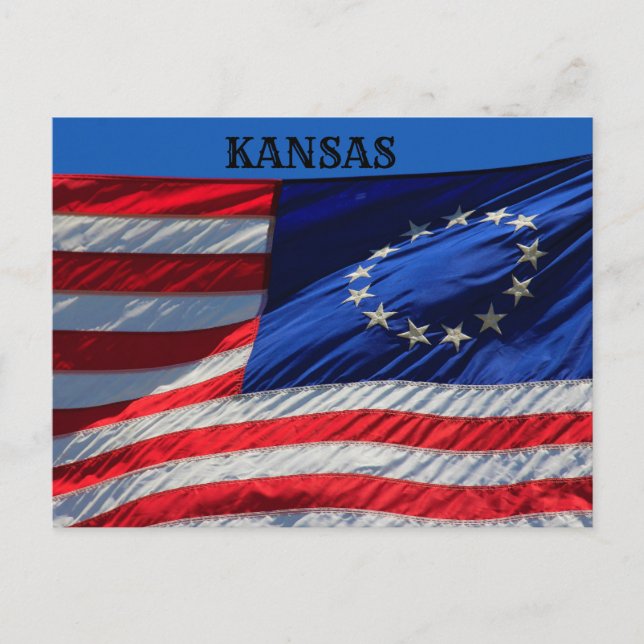 Kansas USA Flag closeup POST CARD. Postcard (Front)