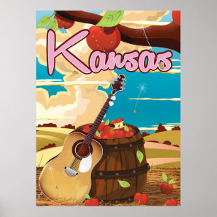 Kansas vintage cartoon travel poster