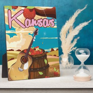 Kansas vintage cartoon travel poster plaque