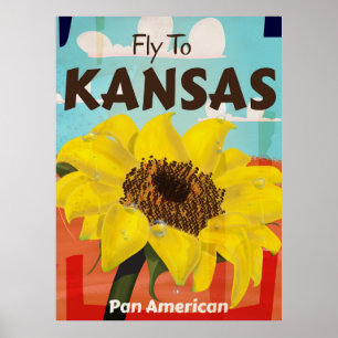 Kansas Vintage Sunflower Travel Poster