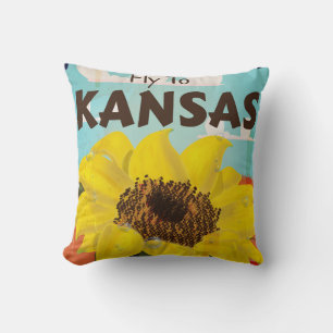 Kansas Vintage Sunflower Travel Poster Cushion