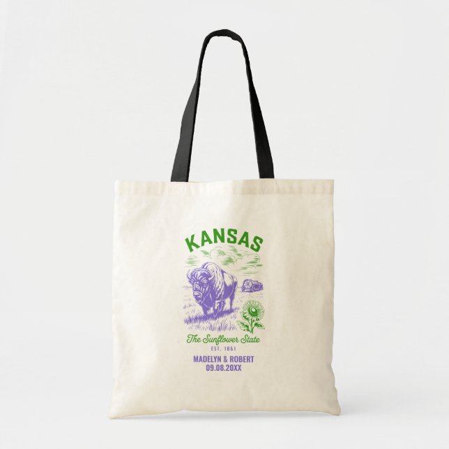Kansas Wedding Welcome Bag, Destination Wedding Tote Bag (Front)