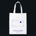 Kansas Wedding Welcome Bag Navy Tote with Map<br><div class="desc">Wedding welcome gift bag featuring map graphic. Your guests will love checking into their hotel and finding this tote filled with treats awaiting them. You may position the heart to the location of your big day using the "customise further" feature.</div>