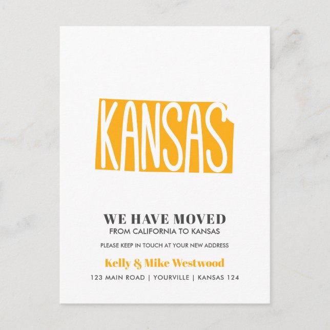 KANSAS We've moved New address New Home   Postcard (Front)