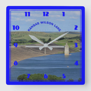 Kansas Wilson Lake with blue water  CLOCK