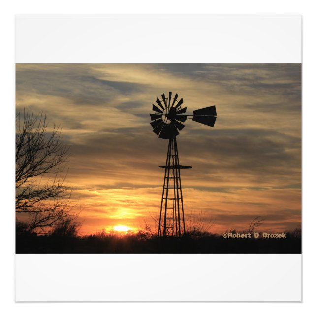 Kansas Windmill  Silhouette Photo Enlargement Print (Front)