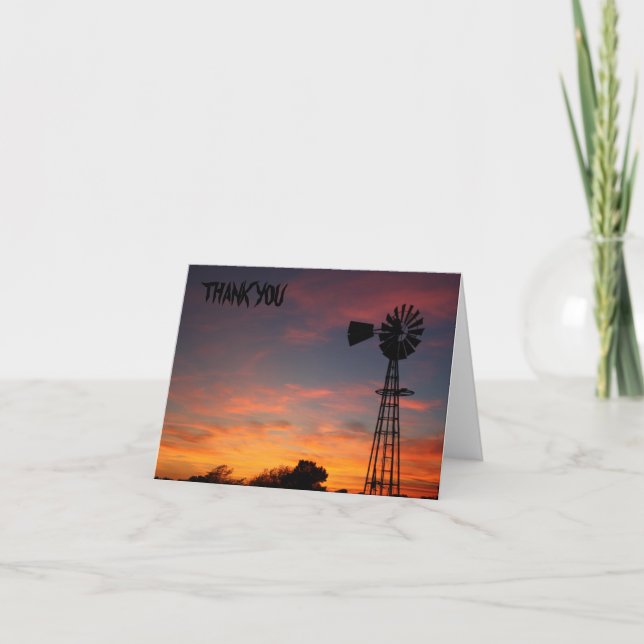 Kansas Windmill Silhouette Sunset Card (Front)