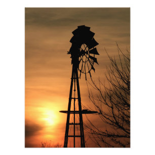 Kansas Windmill Silhouette Sunset Photo Print