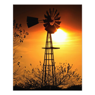 Kansas Windmill Silhouette Sunset Photo Print
