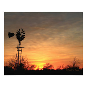 Kansas Windmill Silhouette Sunset Photo Print
