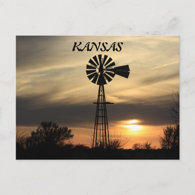 Kansas Windmill Silhouette Sunset Post Card (Front)