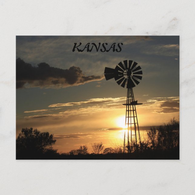 Kansas Windmill Silhouette Sunset Post Card (Front)