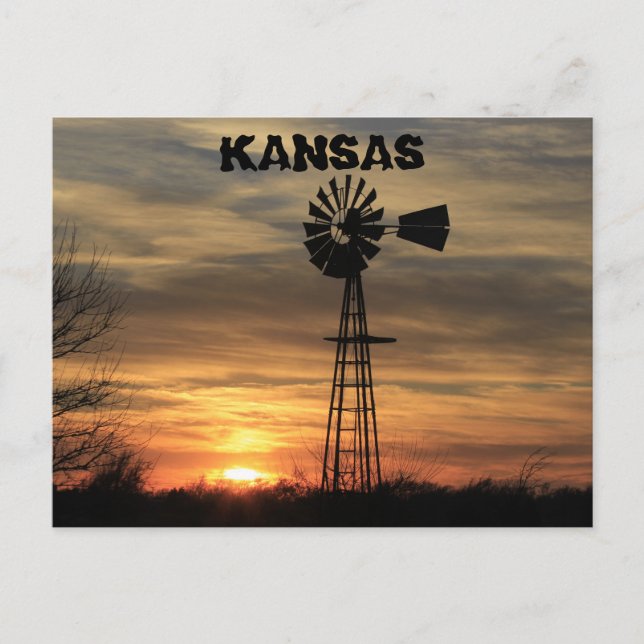 Kansas Windmill Silhouette Sunset Post Card (Front)