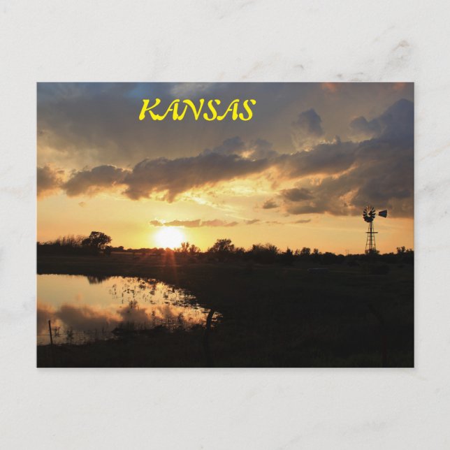 Kansas Windmill Silhouette Sunset, Post Card (Front)