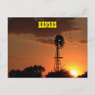 Kansas Windmill Silhouette Sunset Postcard