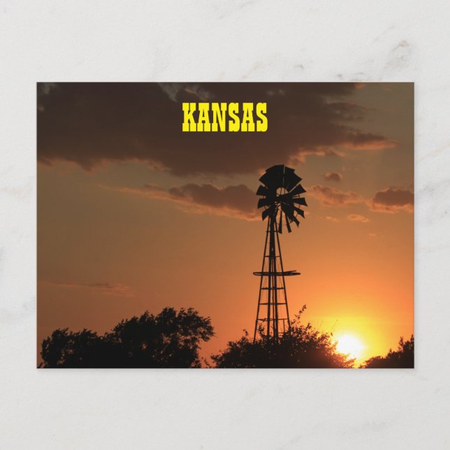 Kansas Windmill Silhouette Sunset Postcard (Front)