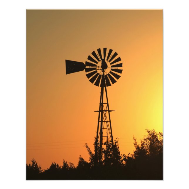 Kansas Windmill Silhouette Sunset with sky Photo Print (Front)