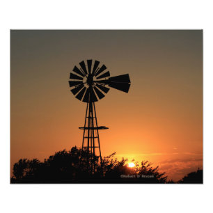 Kansas Windmill Sunset,  Clouds  Photo Enlargement Print