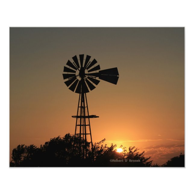 Kansas Windmill Sunset,  Clouds  Photo Enlargement Print (Front)