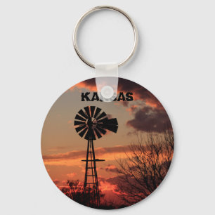 Kansas Windmill Sunset Key Ring
