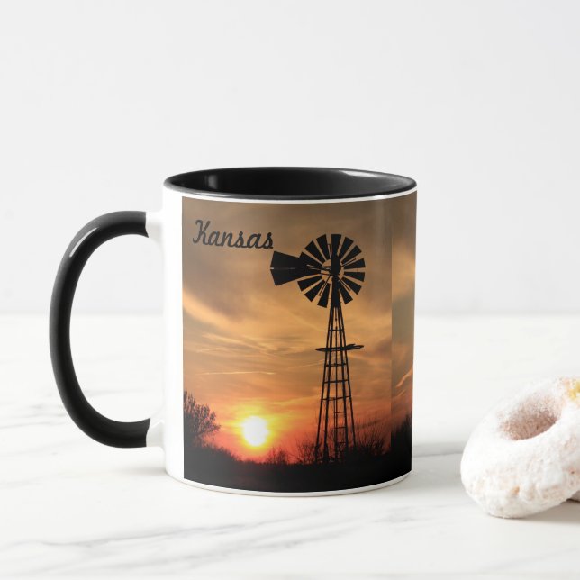 Kansas Windmill Sunset Mug (With Donut)