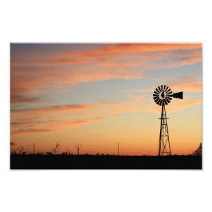Kansas Windmill Sunset Photo Print