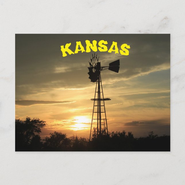 Kansas Windmill Sunset Post Card. Postcard (Front)