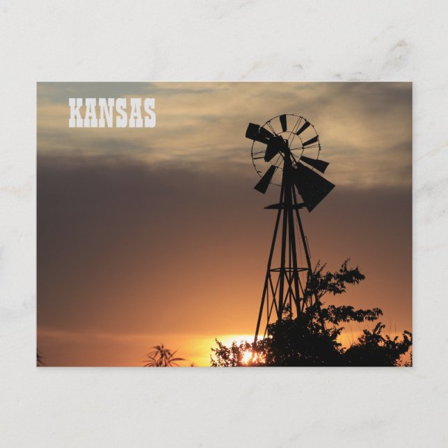 Kansas Windmill Sunset Postcard (Front)