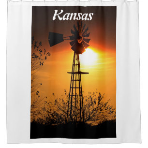Kansas Windmill Sunset Shower Curtain