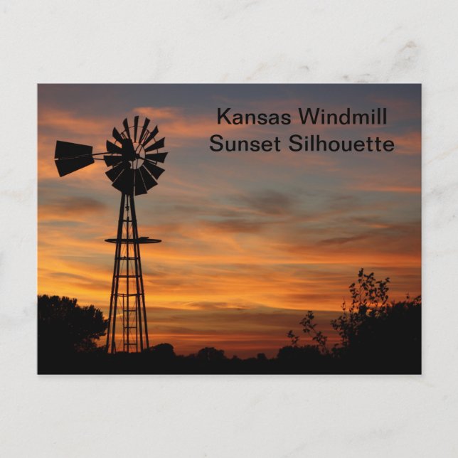 Kansas Windmill Sunset Silhouette Postcard (Front)