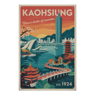 Kaohsiung Taiwan Retro Travel Poster Art