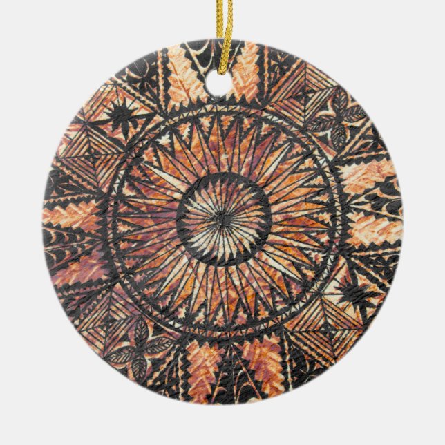 Kapa Primitive Hawaiian Tattoo Tapa Ceramic Tree Decoration (Front)