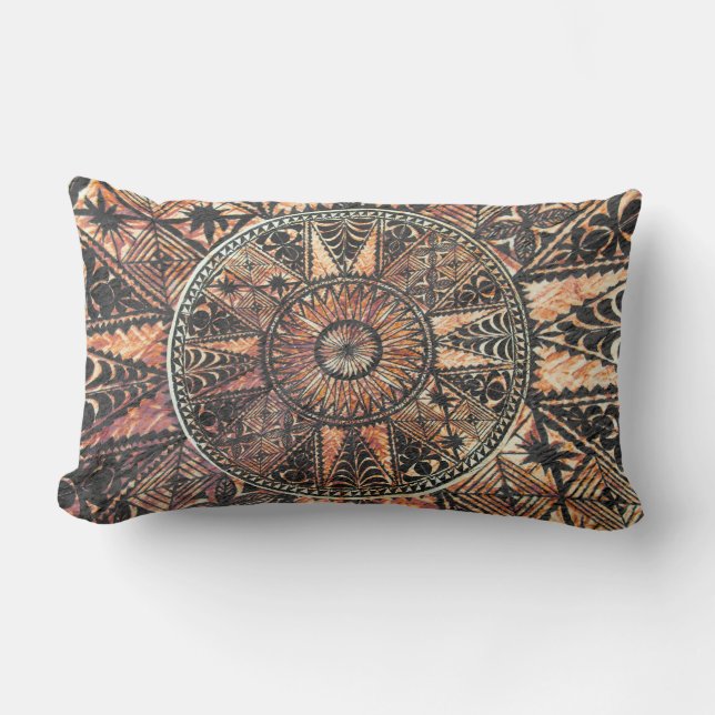 Kapa Primitive Hawaiian Tattoo Tapa Lumbar Cushion (Front)