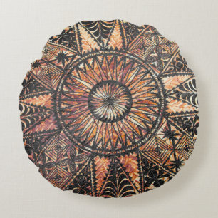 Kapa Primitive Hawaiian Tattoo Tapa Round Cushion