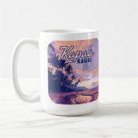 Kapaa Kauai Hawaii Beach Sunset Palm Tree Retro