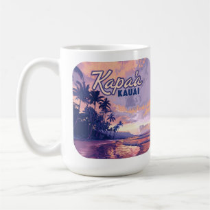 Kapaa Kauai Hawaii Beach Sunset Palm Tree Retro Coffee Mug