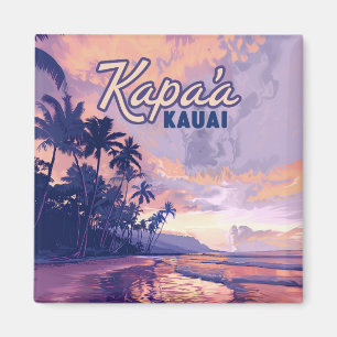 Kapaa Kauai Hawaii Beach Sunset Palm Tree Retro Magnet