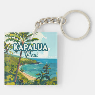 Kapalua Maui Hawaii Bay Beach Vacation Retro Key Ring