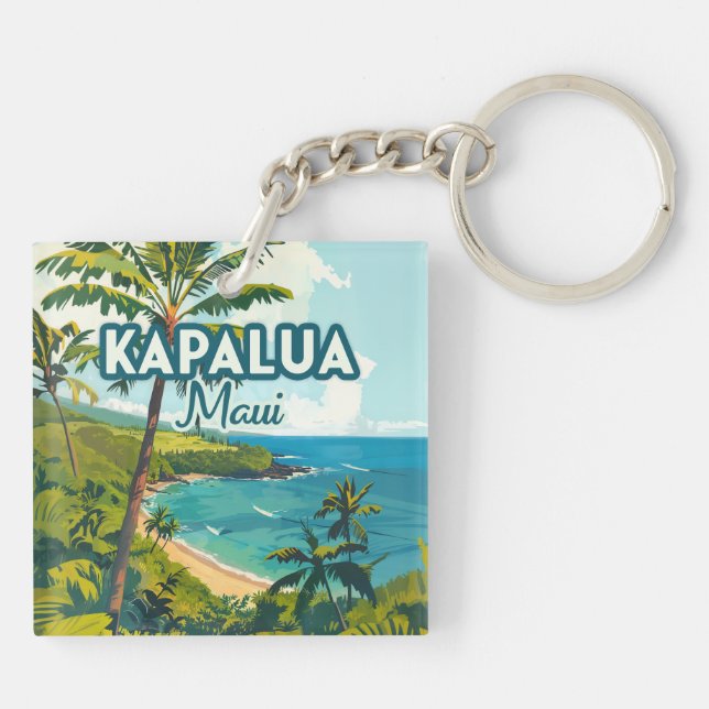 Kapalua Maui Hawaii Bay Beach Vacation Retro Key Ring (Back)