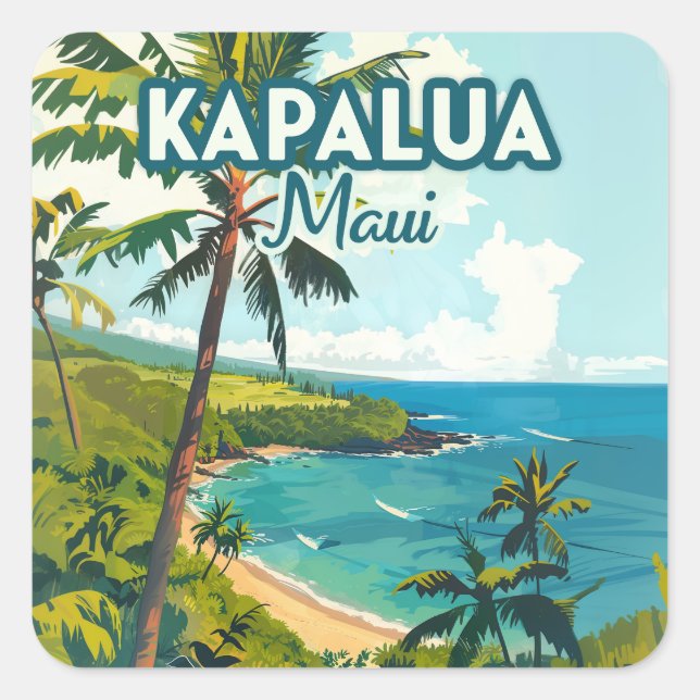 Kapalua Maui Hawaii Bay Beach Vacation Retro Square Sticker (Front)
