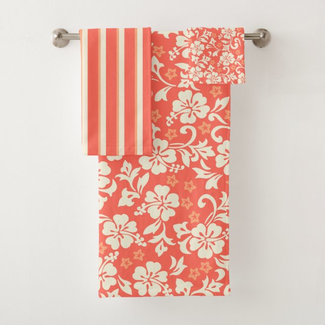 Kapalua Pareau Hawaiian Hibiscus Coordinates-Coral Bath Towel Set (Insitu)